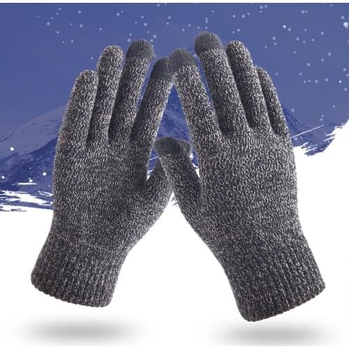 Winter Ribbed Knitted Full Fingered Gloves Women Classic Basic Thicken Lining Mittens Thermal Outdoor Windproof Gloves Women