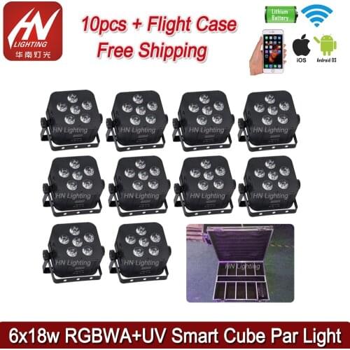 10pcs 6x18W Battery Powered Wireless Par Light RGBWA-UV Stage Disco Dj Wedding Show lights