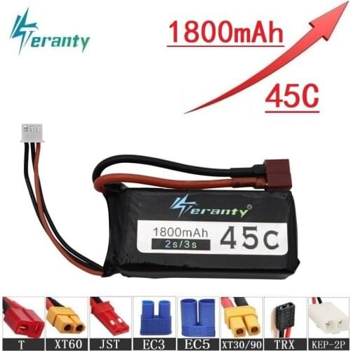 High 45C 2S 3S Rechargeable Battery RC Car Boats Robots Upgrade 1800mAh 7.4V 11.1v LiPO Battery For Racing Drones FPV Quadcopter