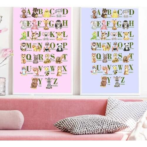 Alphabet ABC Chart Animal Illustration Poster Classroom Art Wall Canvas Painting Preschool Nursery Home School Nordic Decoration