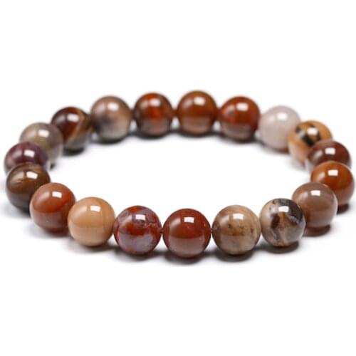 Natural Petrified Wood FossilStone Beads Bracelet Men Women Round Healing Gemstone Handmade Unisex Agate Jewelry