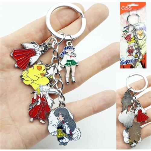 Anime Inuyasha Higurashi Kagome Keychain Keyring 5 in 1 set Alloy Metal Pendant Cartoon Figures Key Ring Cosplay Accessories