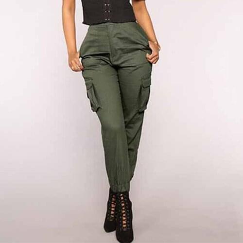 Empire Pockets Women'cargo Pants For 2021 Spring Autumn New Lady Solid Joggers Slim Skinny Tunic All Match Simple Basic Pant