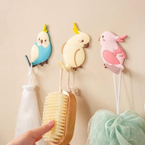 Cartoon Bird Decorative Hooks Key Holder Wall Mounted Adhesive Coat Hanger Hat Rack Sundries Organizer Wall Decor Accessories