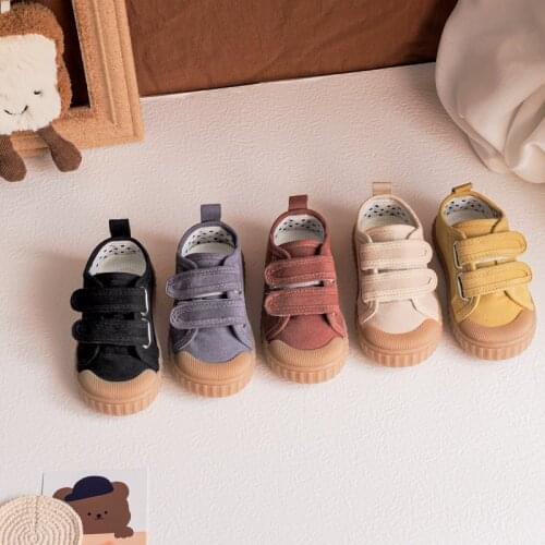 2021 Spring Autumn New Ins Simple Pure Color Kindergarten Soft-soled Childrens Shoes Canvas Fashion Board Casual Shoes