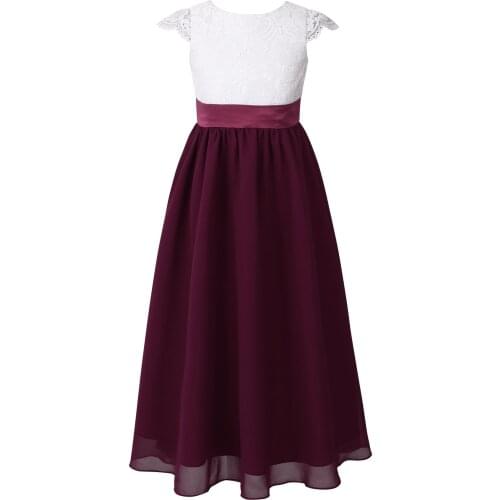 Kids Girls Floral Lace Girl Dress Pageant Wedding Vestidos Birthday Party Dresses 4-14 Years High Waist Chiffon Princess Dress