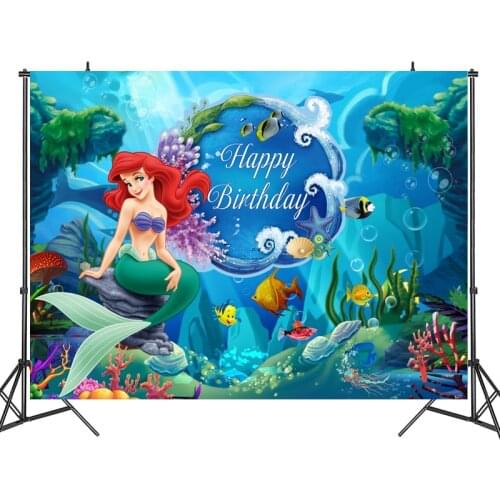 125x80cm Mermaid Party Backdrops Curtain Photobooth Backdrop Childrens Birthday Party Wall Decorations Backdrop Stand