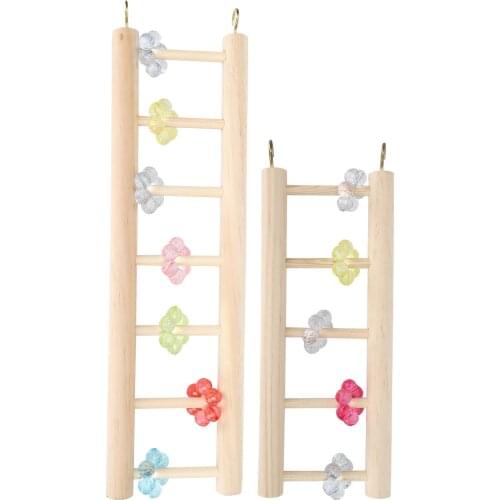 Parrots Cage Hanging Wooden Ladder Bird Climbing Ladder Toy with Decoration Bead Flower