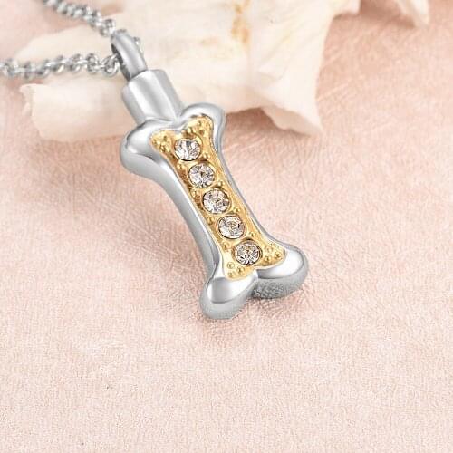 KLH03 Dog Bone 5A CZs Pet Cremation Urn Gift Ashes Necklace For Passing Paw Keepsake Stainless Steel Bone Pendant Hold Ashes