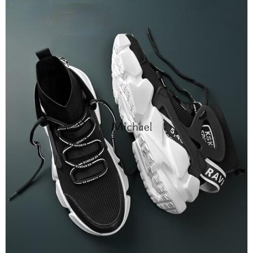 HOT! High-top Mens Sneakers Heighten Fashion Men Casual Shoes Autumn 2021 New Plus Size White Sneakers Damping Tennis Shoes