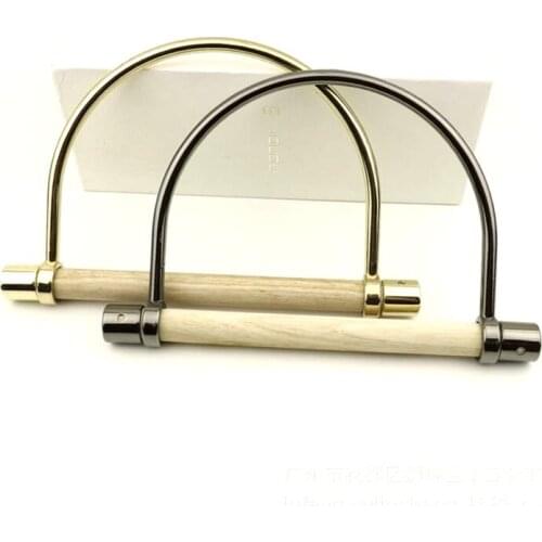 Metal Handle with wooden Replacement DIY Crafts DIY Bag Hardware Accessories Parts Purse Frame Gold Semicircle