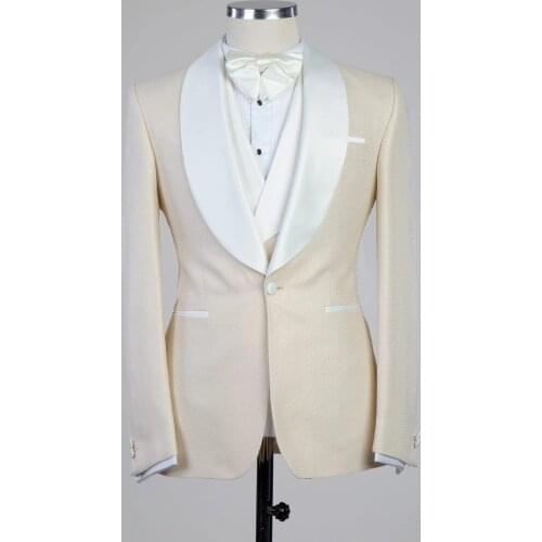 Ivory Beige 3 Piece Men Blazer Groom Tuxedos For Wedding Prom Suit (Jacket+Pants+Vest) Chic Streetwear Custom Made