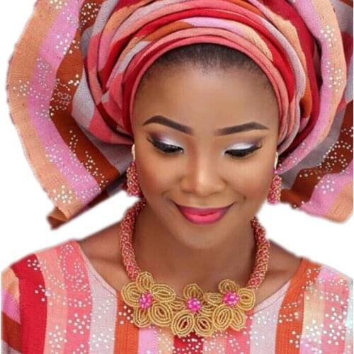 Fuchsia Pink And Gold Necklace Set African Wedding Nigerian jewelry Sets For Women With Braid Flowers Dubai Jewellery Set 2018