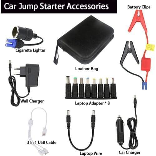 GKFLY Car Jump Starter Accessories Ec5 Cigarette Lighter/Wall Charger/USB Cable/Laptop Adapter+wire/Battery Clips/Car Charger