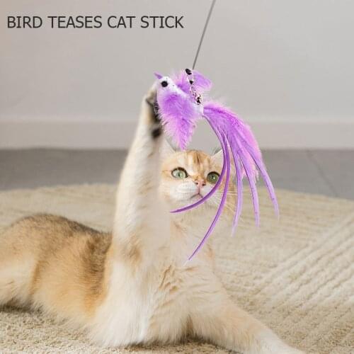 New Cat Dog Toys Cute Cat Stick Feather Accessories Replaceable Funny Cat Kitten Stick Teaser With Feather Bird Butterfly Ribbon
