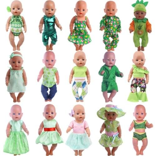 Green Pajamas Skirt Casual Suit Fit 18 Inch American Doll And 43 Cm Baby New Born Dolls,Our Generation,Christmas Gifts For Girl