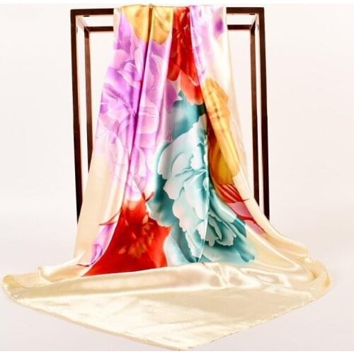 Wholesale fashion smooth satin silk scarf peony flower 90CM square scarf ladies shawl scarf autumn new style