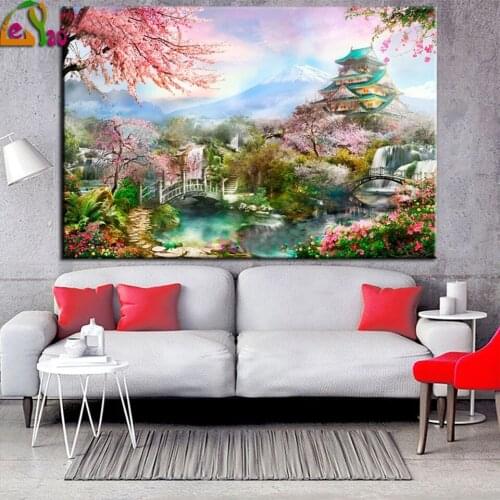 Full Square Round Diamond Embroidery DIY Diamond Painting Cherry blossom and palace Cross Stitch kit mosaic