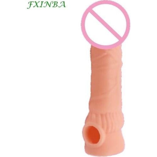 FXINBA Realistic Penis Extension Cock Sleeve Reusable Penis Enlarger Delay Condoms For Men Dildo Enlargement Enhancer Sex Toys