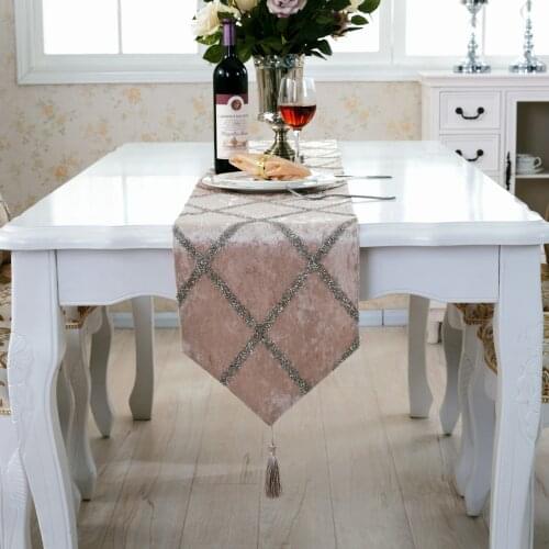 Table Runner Luxury Flannel Fashion Diamond Lattice Velvet Table Runner Bed Runner For Party Wedding Christmas Table Decoration
