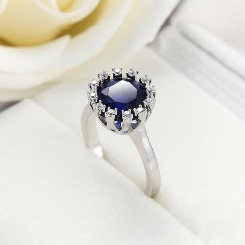 Luxury Real 925 sterling silver Ring 1Ct blue CZ Wedding Jewelry Rings Engagement For Women wedding jewelry