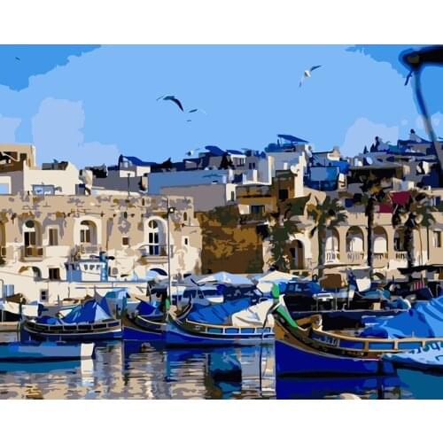 ROYALDREAM Ship port Abstract Painting Diy Digital Painting By Numbers Modern Wall Art Picture For Home Wall Artwork