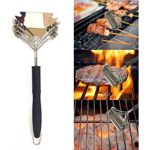 YOMDID Practical BBQ Cleaning Brush Barbecue Cleaner Three Head Spring Creative Oven Grill Cleaning Tool Brush BBQ Accessories