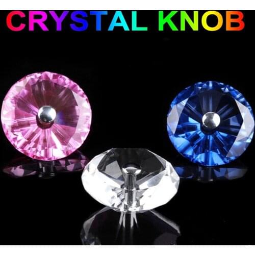 60mm 80mm 100mm modern fashion clear blue pink crystal bathroom office wooden door glass door single hole diamond handle knob