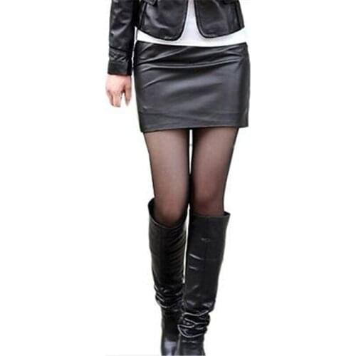 Fashion Women Sexy Black PU Leather Pencil Bodycon Skirt Empire High Waist Causal Pencil Short Mini Skirt Hot Seller