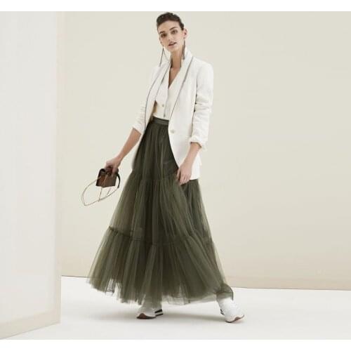 Modest Army Green Ankle Length Tulle Women Skirts A-line Zipper High Quality Tulle Skirt Custom Made Saias