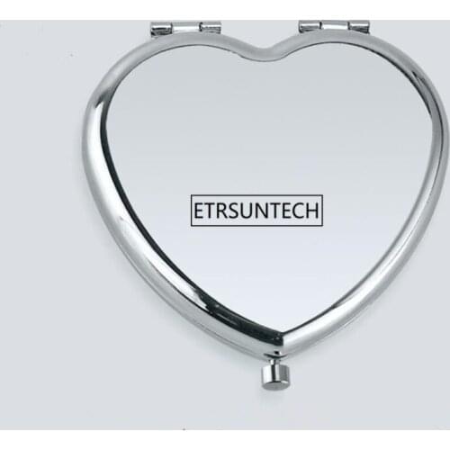 50pcs Stainless Steel Metal Mirror Heart shape Makeup Mirror Portable With Cover For Girl F3206