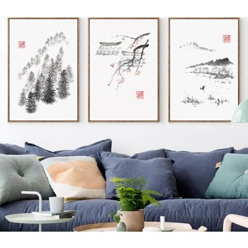 07G Abstract Chinese Style Ink Landscape A4 A3 Canvas Art Painting Print Poster Picture Wall Living Room Home Decoration Murals