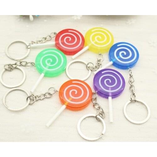 100pcs/lot resin Simulation Lollipop keychain Food colorful key chains cute llollipop key ring mixed colors