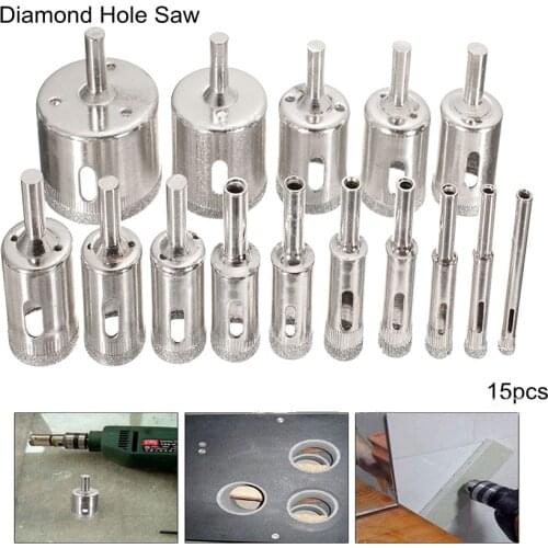 15PCS/Set Glass Cutting Hole Saw 6-50mm Heavy Duty Diamond Dust Hole Saw for Marble Tile Ceramic Beads Rounded and Polished