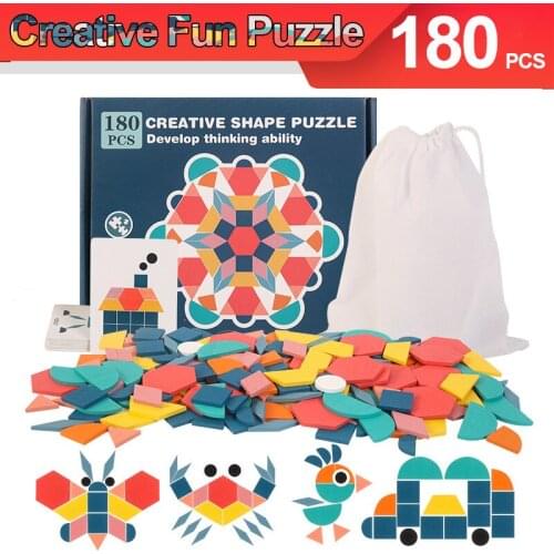 180pcs Kids Wooden 3D Jigsaw Puzzle Clever Board Baby Montessori Educational Learning Toys For Children Colored Shape Puzzle Toy