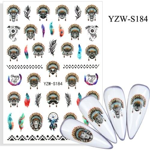 3D Stickers for Nails Painted Face Dreamcatcher Feather Nail Foil Decal Stickers for Manicure Nail Art Decoration Accessories