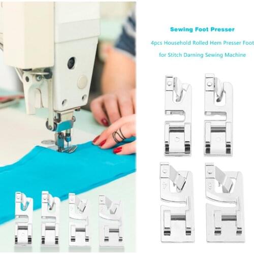 4pcs Embroidery Tools Sewing Machine Rolled Hem Foot Presser Stitch Darning Accessories For Household Beginners 3.5x1.5x0.5cm