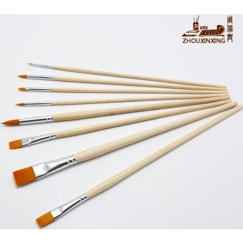 8pcs Flat head, round-shaped nylon hair multifunction row brush line hook pen gouache watercolor oil painting brush art supplies