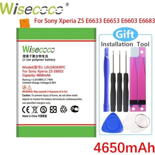 Wisecoco 4650mAh LIS1593ERPC Battery For SONY Xperia Z5 E6603 E6653 E6633 E6683 E6883 Phone Latest Production+Tracking Number