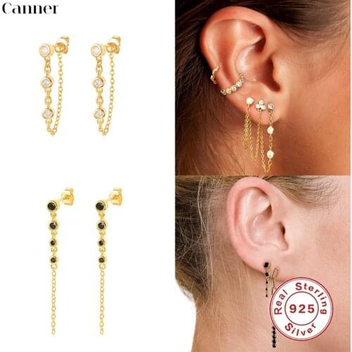 CANNER Real 925 Sterling Silver Charm Colors Zircon Chain Circle Drop Earring Zircon Luxury 2021 Trend Wedding Gift Fine Jewelry