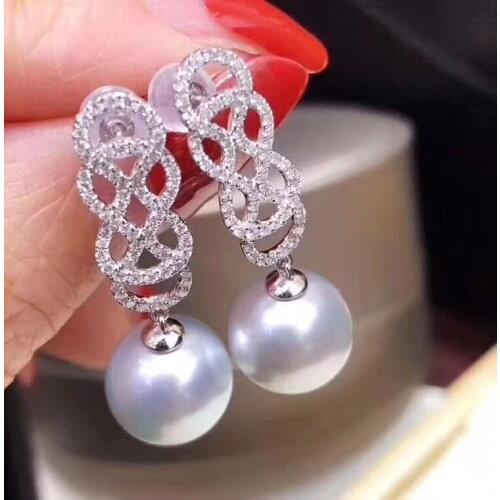 D419 Pearl Earrings Fine Jewelry 925 Sterling Silver 8-9mm Nature Fresh Water White Pearls Drop Dangle Earrings Presents
