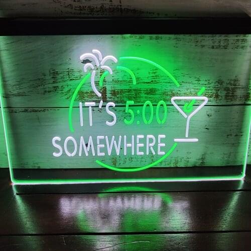 Ss094 Its 5 Pm Somewhere Bar Dual Color LED Neon Sign