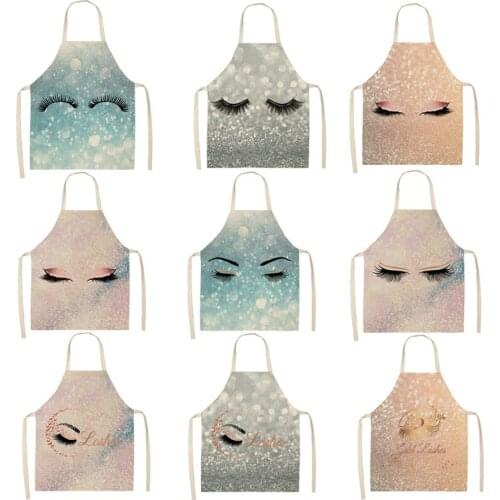 Colorful Eyelash Printed Kitchen Apron Cartoon Parent-child Sleeveless Cotton Linen Aprons for Men Women Cleaning Tools TCWQ03