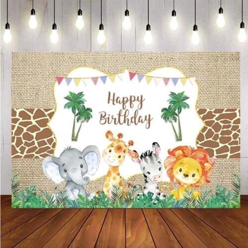 Safari Animal Jungle Backdrop Baby Shower Happy Birthday Party Kids Linen Colour Custom Photography Background For Photo Studio