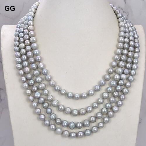 GG Jewelry Classic100'' 9-10mm Natural Grey Pearl Long Necklace Gift for Women