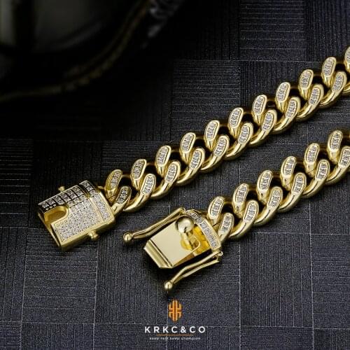 Hiiphop 14mm 18 K/White Gold Plated 5A CZ Iced Out Hip Hop Jewelry Stainless Steel Cuban Link Chain