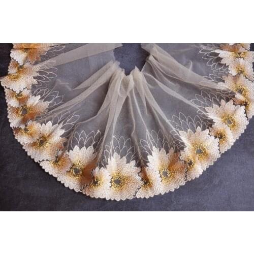 2 Meters Exquisite Net Embroidery Lace Trimmings Orange Yellow Decorative Lace Mesh Lace Fabric DIY Clothing accessories 20cm