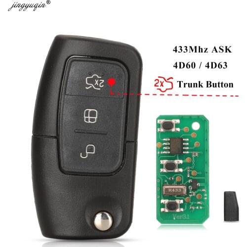 Jingyuqin 3 Button 433MHZ 4D60/ 4D63 Chip Car Remote Flip Key For Ford Fusion Focus Mondeo Fiesta Galaxy HU101/FO21 Auto Keys