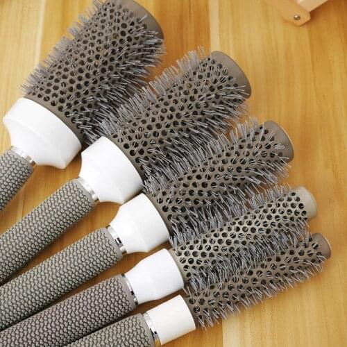 Hair Comb High Temperature Resistant Ceramic Iron Round Brush Professional Salon Barber Hairdressing Curling Brush Styling Tools