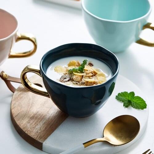 European Style Coffee Mugs Lovely Nordic Golden Handle Ceramic Tea Water Juice Milk Breakfast Cups 360ml